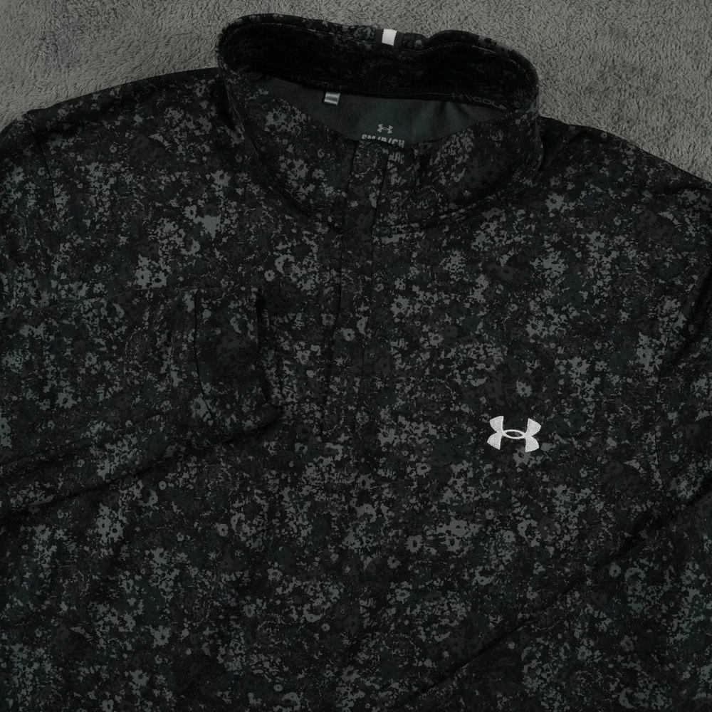 Under Armour 1/4 Zip Pullover Mens Small Black Camo Golf Long Sleeve Performance